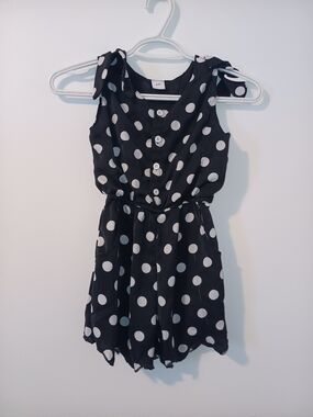 4 For 20 $ Girls Black Polka Dot Button-Front Romper with Tie Shoulders